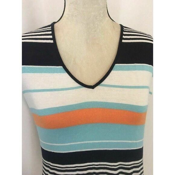 Splendid Womens White Blue Orange Striped V Neck Short Sleeve Top Rayon Xs - Picture 2 of 6